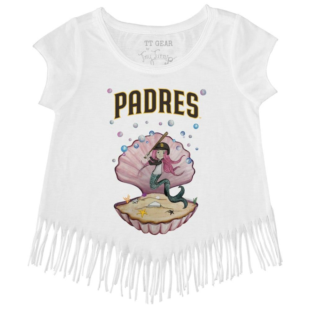San Diego Padres Tiny Turnip Girls Youth Mermaid Fringe T-Shirt White