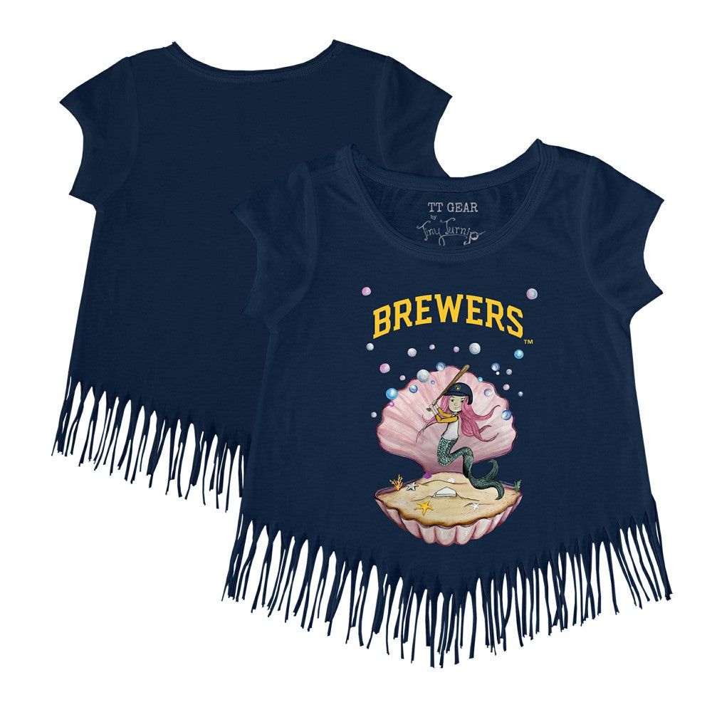 Milwaukee Brewers Tiny Turnip Girls Youth Mermaid Fringe T-Shirt Navy