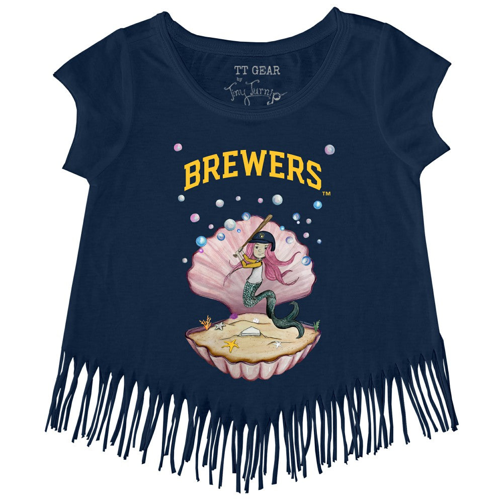 Milwaukee Brewers Tiny Turnip Girls Youth Mermaid Fringe T-Shirt Navy