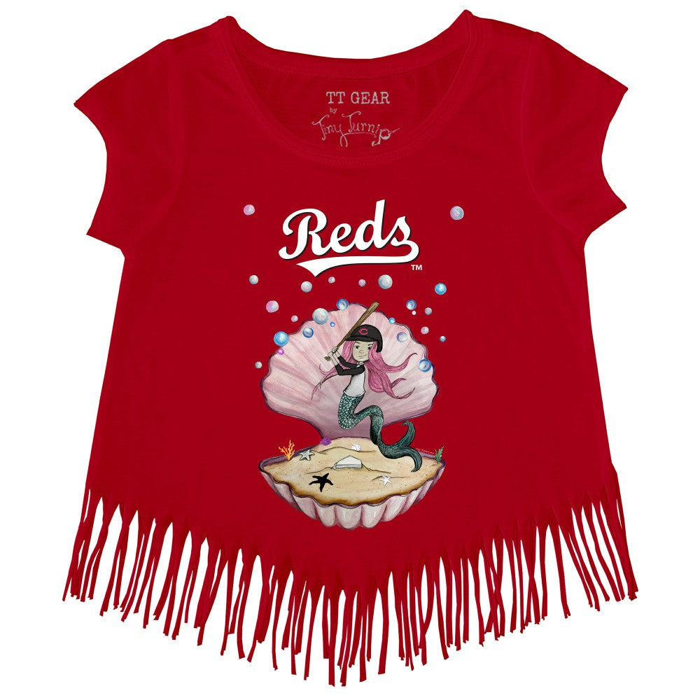 Cincinnati Reds Tiny Turnip Girls Youth Mermaid Fringe T-Shirt Red