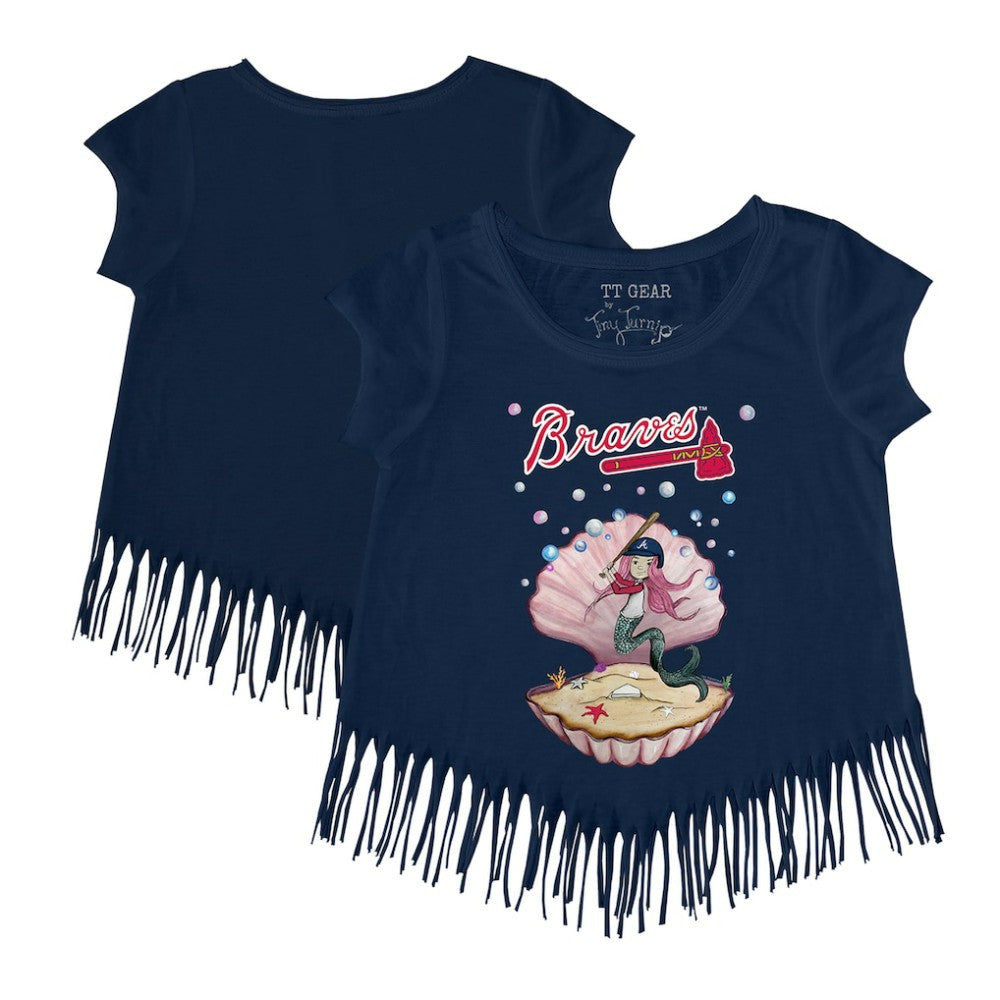 Atlanta Braves Tiny Turnip Girls Youth Mermaid Fringe T-Shirt Navy