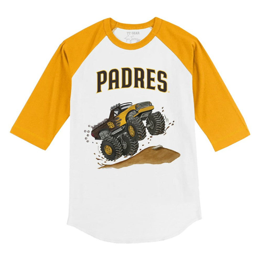 San Diego Padres Tiny Turnip Youth Monster Truck 3/4-Sleeve Raglan T-Shirt White/Gold