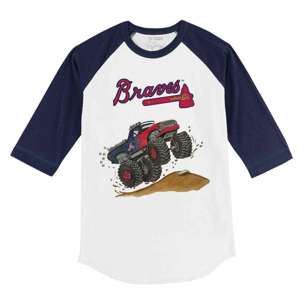 Atlanta Braves Tiny Turnip Youth Monster Truck 3/4-Sleeve Raglan T-Shirt White/Navy