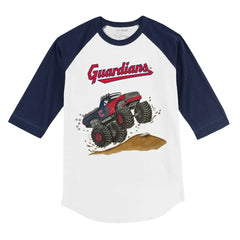 Cleveland Guardians Tiny Turnip Youth Monster Truck 3/4-Sleeve Raglan T-Shirt White/Navy