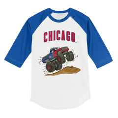 Chicago Cubs Tiny Turnip Youth Monster Truck 3/4-Sleeve Raglan T-Shirt White/Royal