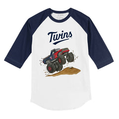 Minnesota Twins Tiny Turnip Youth Monster Truck 3/4-Sleeve Raglan T-Shirt White/Navy