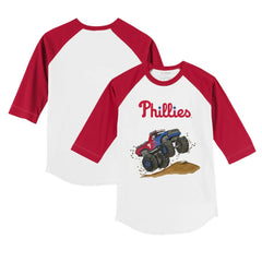 Philadelphia Phillies Tiny Turnip Youth Monster Truck 3/4-Sleeve Raglan T-Shirt White/Red