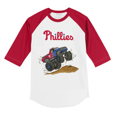 Philadelphia Phillies Tiny Turnip Youth Monster Truck 3/4-Sleeve Raglan T-Shirt White/Red