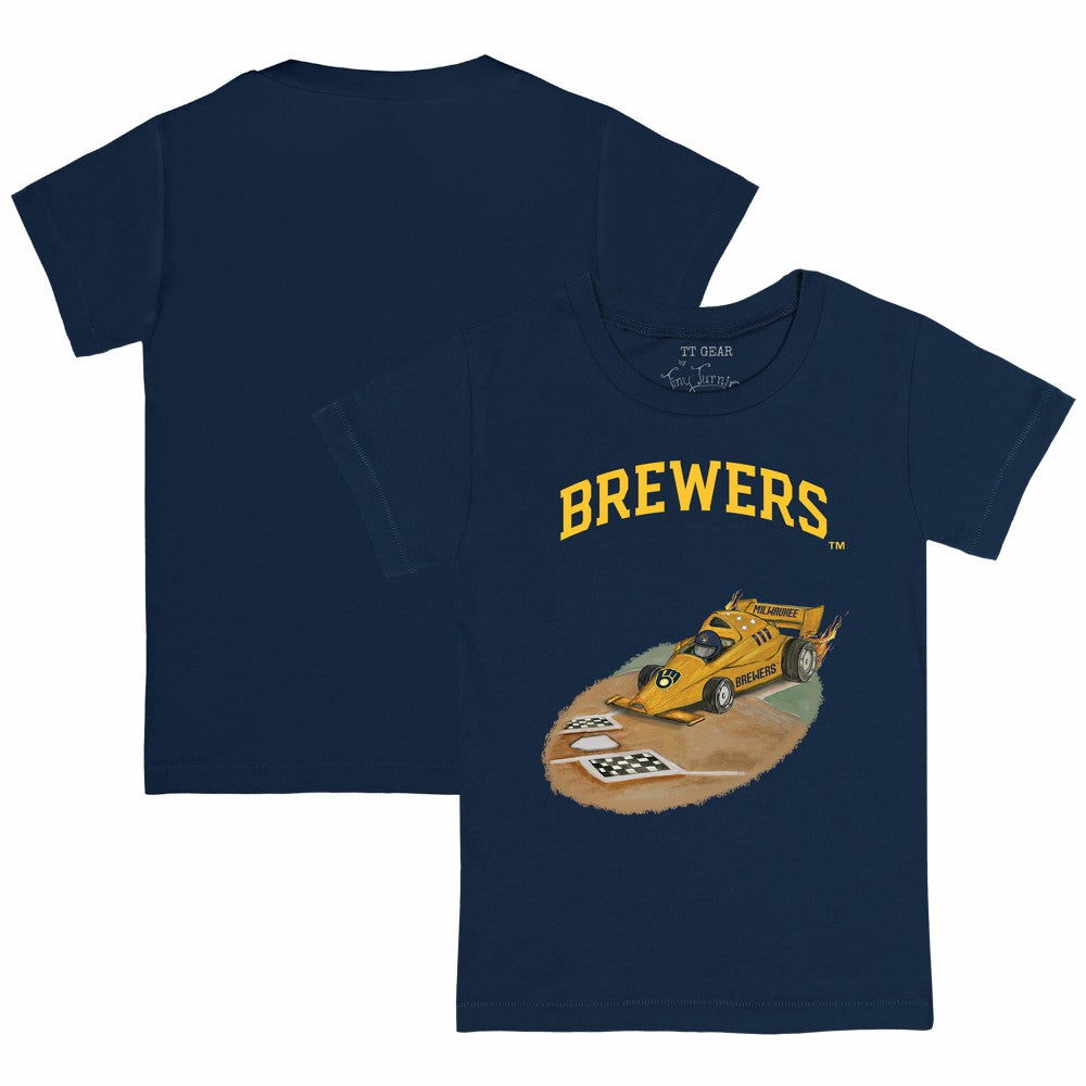 Milwaukee Brewers Tiny Turnip Youth Race Car T-Shirt Navy