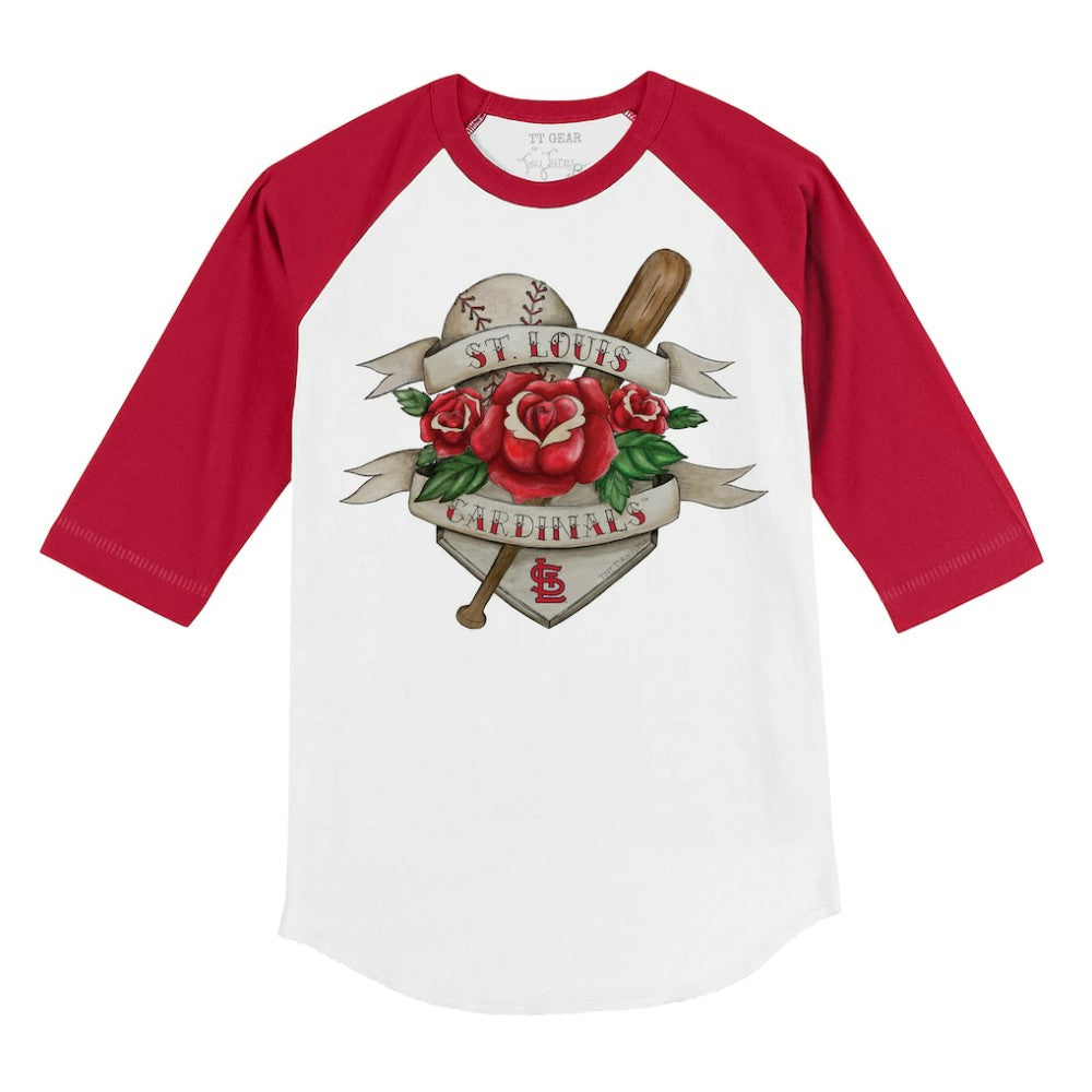 St. Louis Cardinals Tiny Turnip Youth Tattoo Rose 3/4-Sleeve Raglan T-Shirt White/Red