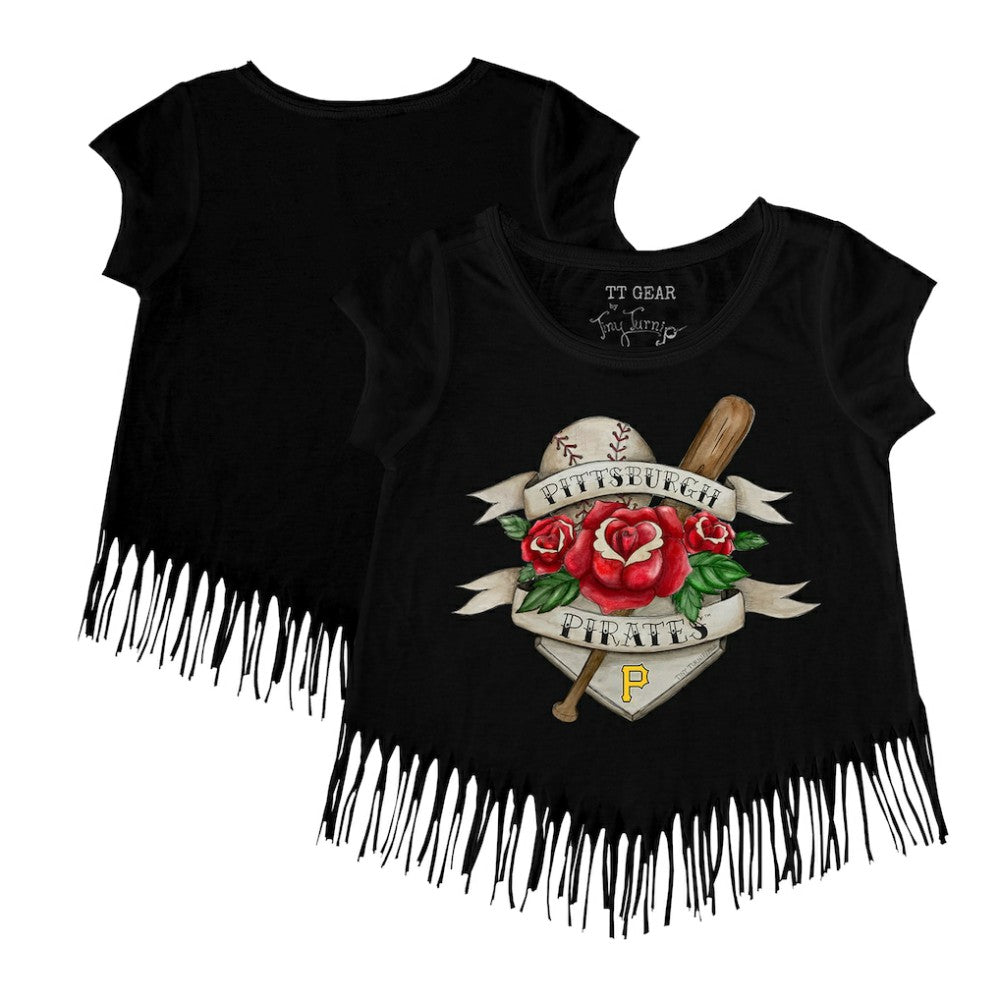 Pittsburgh Pirates Tiny Turnip Girls Youth Tattoo Rose Fringe T-Shirt Black