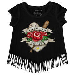 Pittsburgh Pirates Tiny Turnip Girls Youth Tattoo Rose Fringe T-Shirt Black