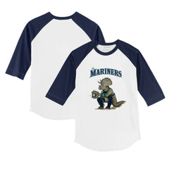 Seattle Mariners Tiny Turnip Youth Triceratops 3/4-Sleeve Raglan T-Shirt White/Navy