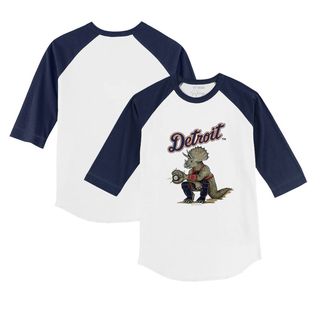 Detroit Tigers Tiny Turnip Youth Triceratops 3/4-Sleeve Raglan T-Shirt White/Navy