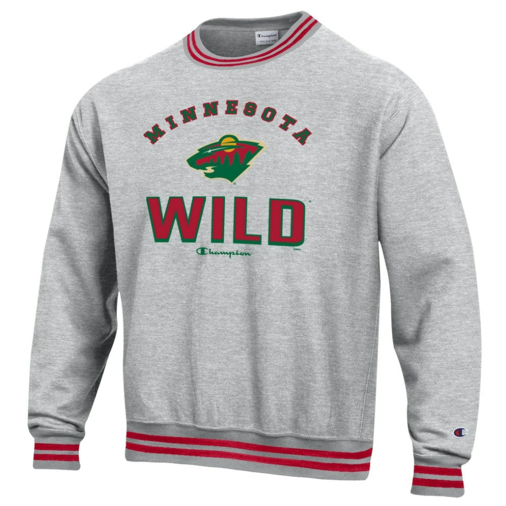 Minnesota Wild Champion Reverse Weave Yarn Dye Pullover Sweatshirt Heather Gray