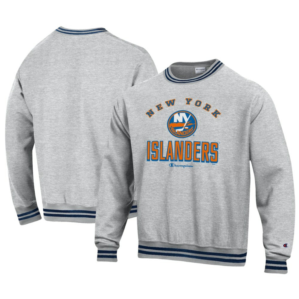 New York Islanders Champion Reverse Weave Yarn Dye Pullover Sweatshirt Heather Gray