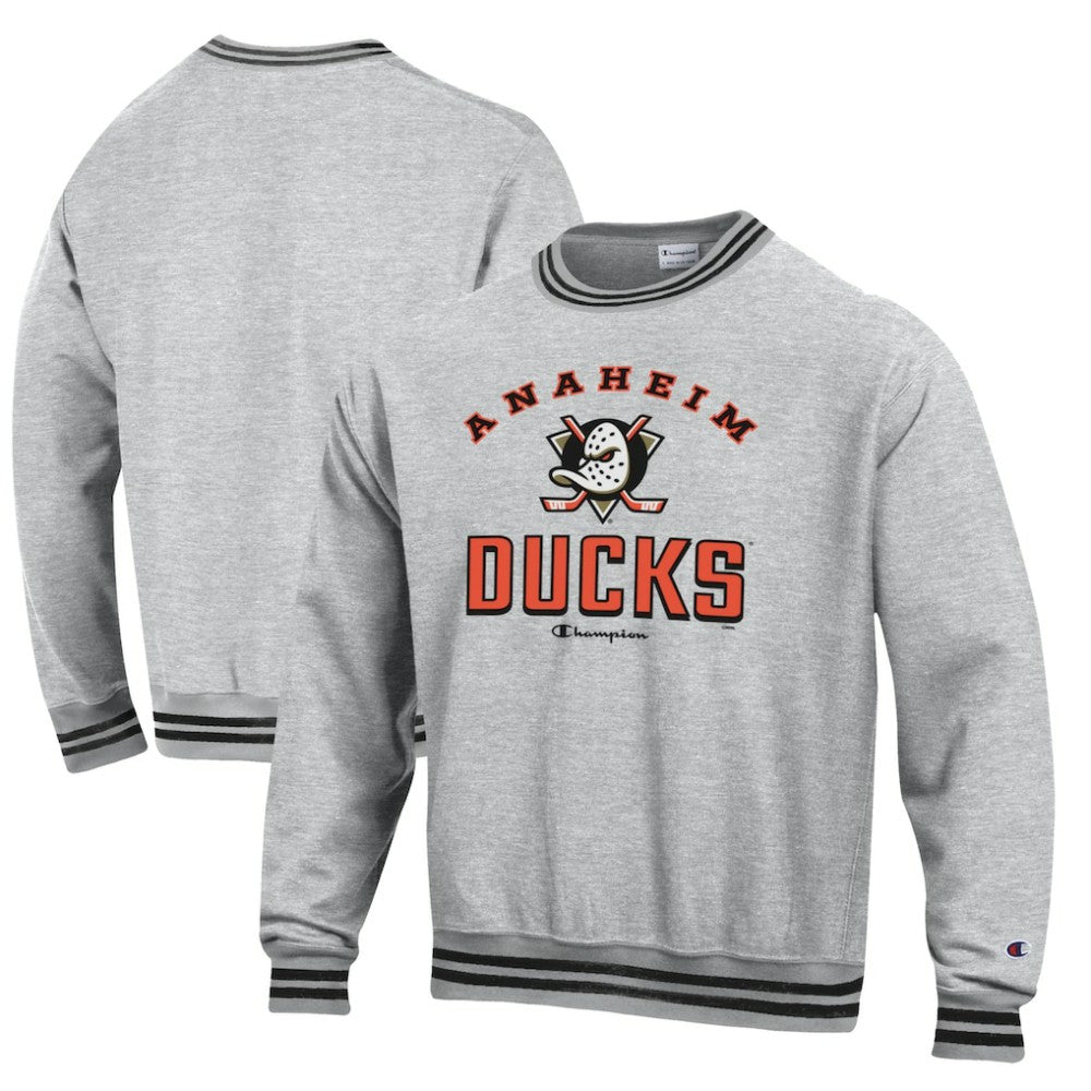 Anaheim Ducks Champion Reverse Weave Yarn Dye Pullover Sweatshirt Heather Gray