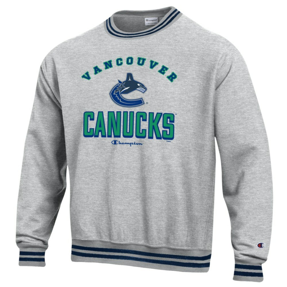 Vancouver Canucks Champion Reverse Weave Yarn Dye Pullover Sweatshirt Heather Gray