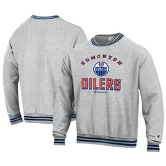 Edmonton Oilers Champion Reverse Weave Yarn Dye Pullover Sweatshirt Heather Gray