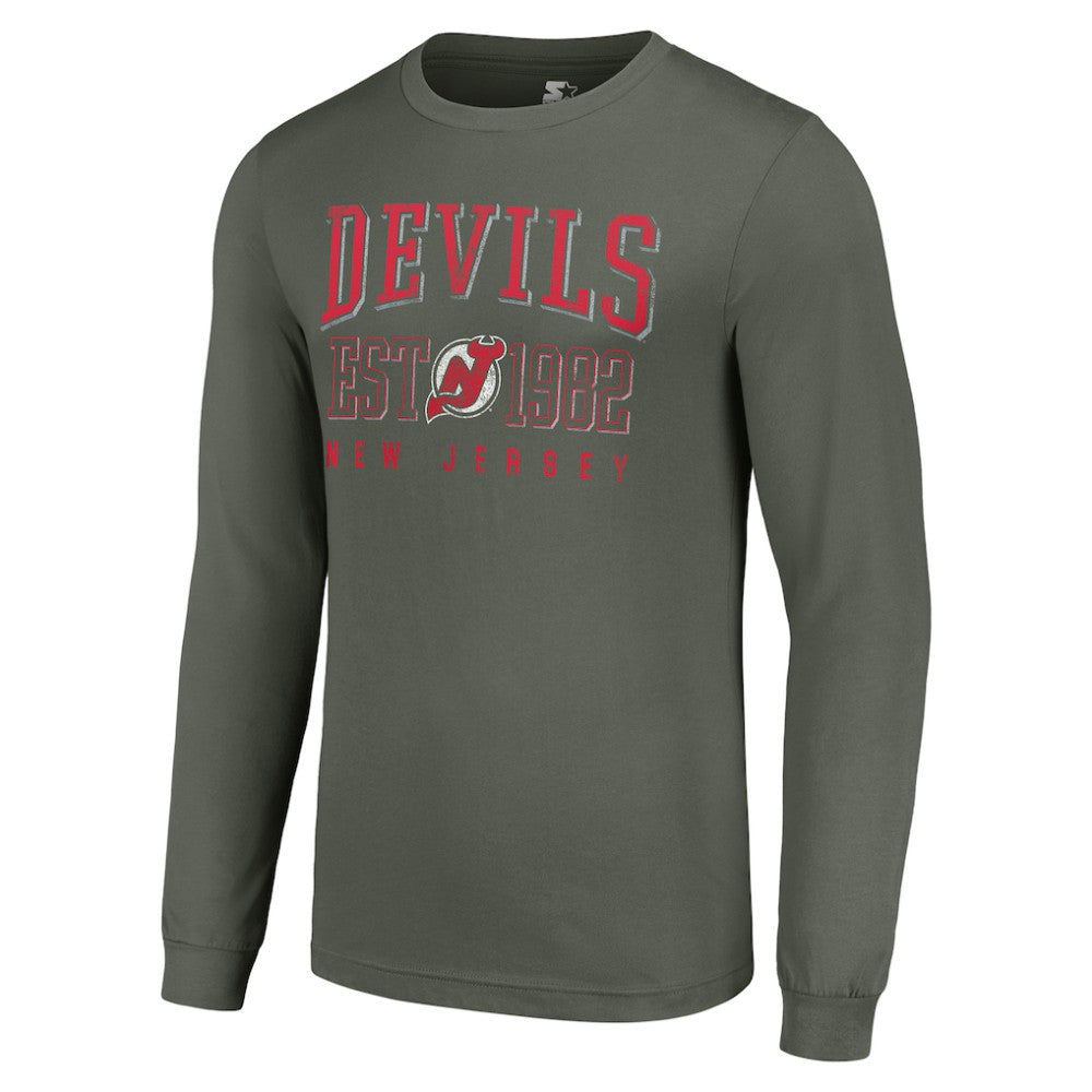 New Jersey Devils Starter Retro Graphic Long Sleeve Crew T-Shirt Green