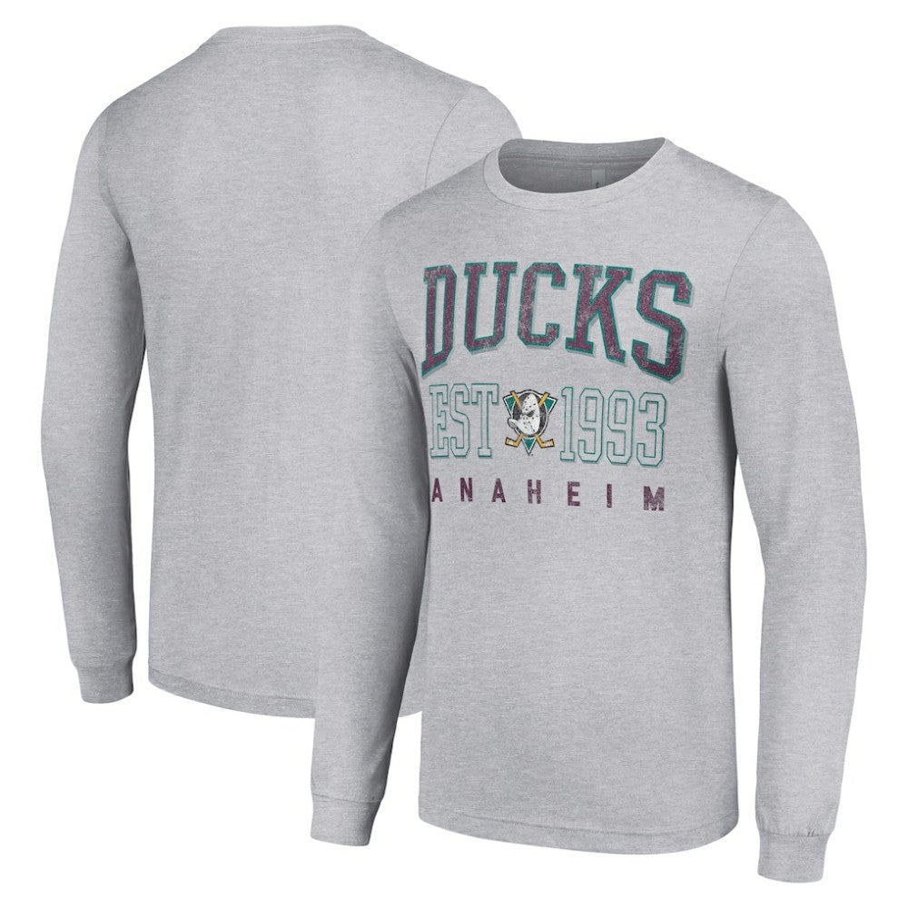 Anaheim Ducks Starter Retro Graphic Long Sleeve Crew T-Shirt Heather Gray