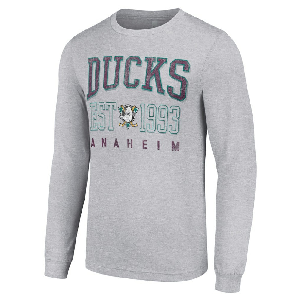 Anaheim Ducks Starter Retro Graphic Long Sleeve Crew T-Shirt Heather Gray