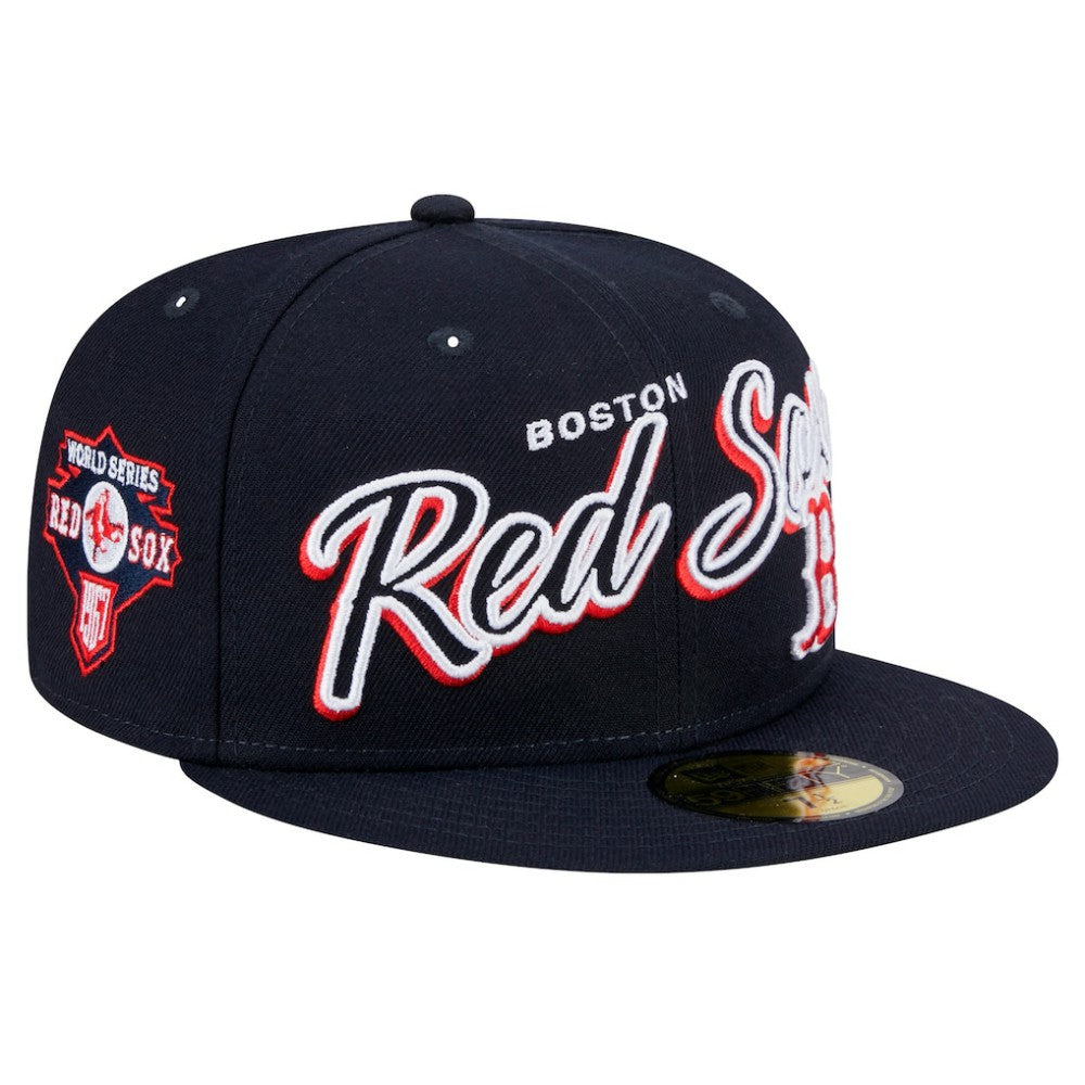 Boston Red Sox Script Sided 59FIFTY Fitted Hat Navy | New Era