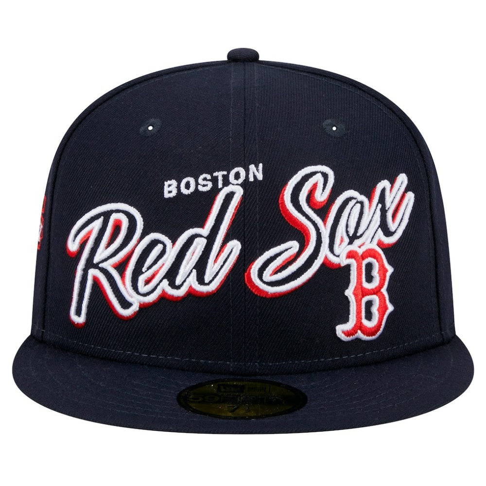 Boston Red Sox Script Sided 59FIFTY Fitted Hat Navy | New Era