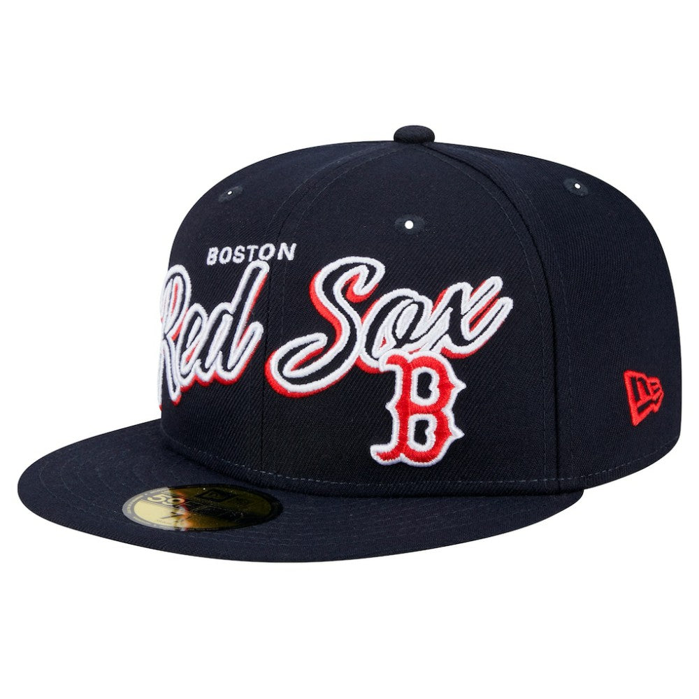 Boston Red Sox Script Sided 59FIFTY Fitted Hat Navy | New Era