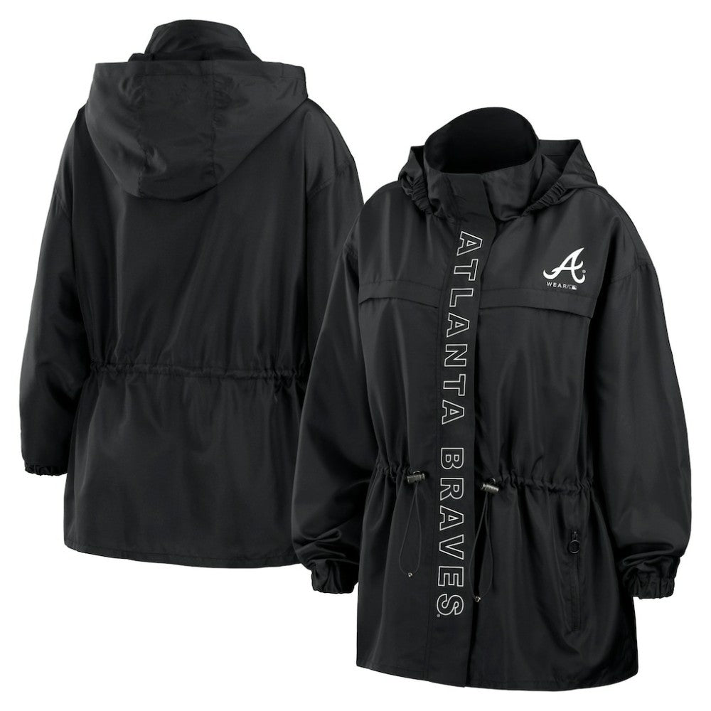 Atlanta Braves WEAR by Erin Andrews Women's Full-Zip Windbreaker Hoodie Jacket Black
