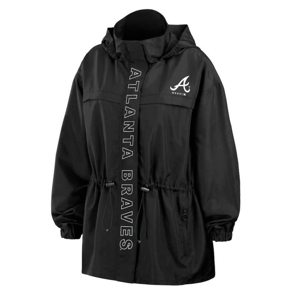 Atlanta Braves WEAR by Erin Andrews Women's Full-Zip Windbreaker Hoodie Jacket Black