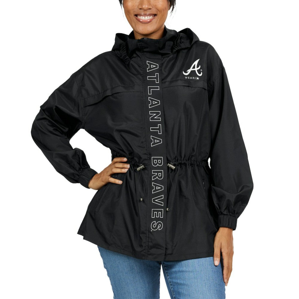 Atlanta Braves WEAR by Erin Andrews Women's Full-Zip Windbreaker Hoodie Jacket Black