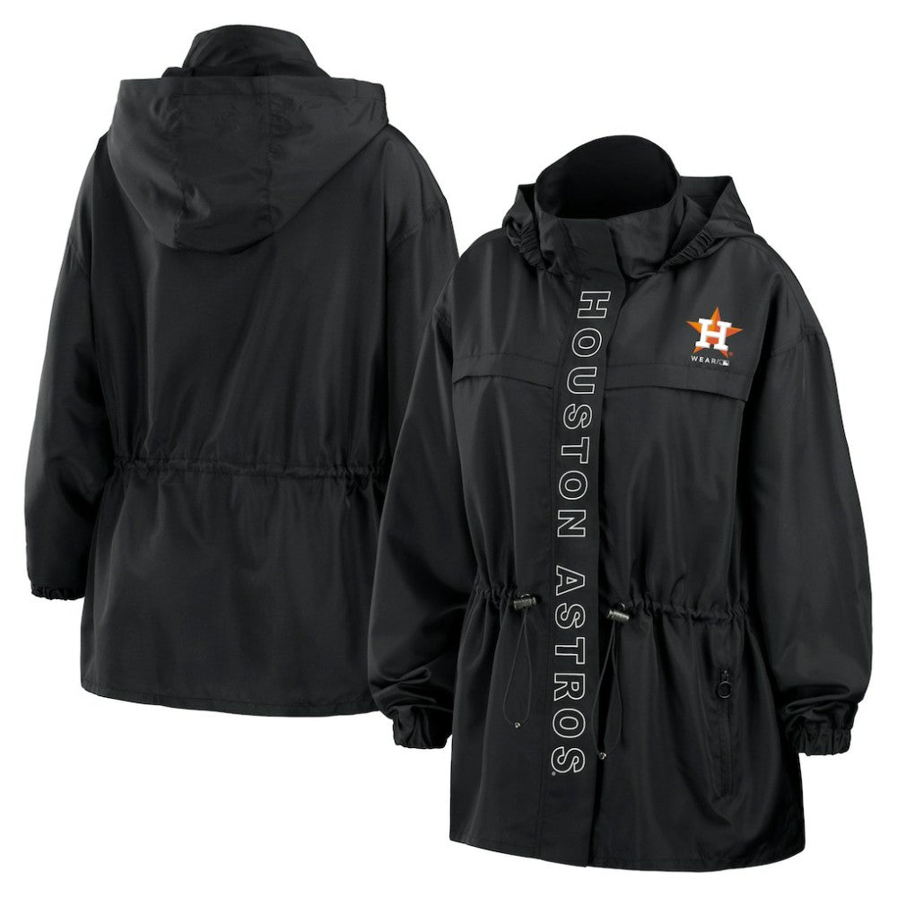 Houston Astros WEAR by Erin Andrews Women's Full-Zip Windbreaker Hoodie Jacket Black