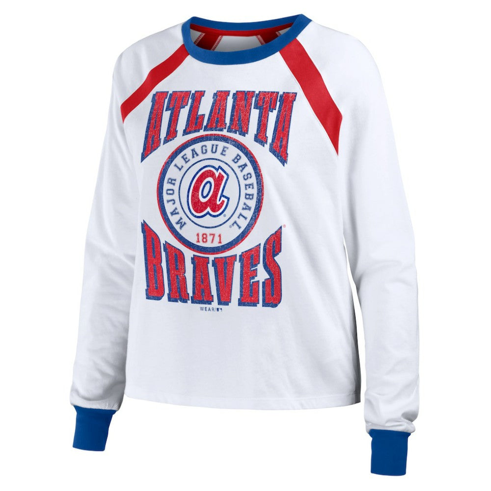 Atlanta Braves WEAR by Erin Andrews Women's Raglan Long Sleeve T-Shirt White