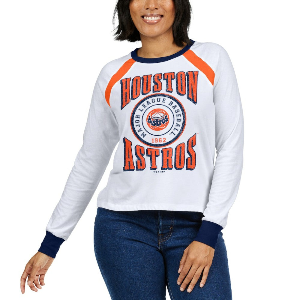 Houston Astros WEAR by Erin Andrews Women's Raglan Long Sleeve T-Shirt White