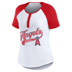 Los Angeles Angels WEAR by Erin Andrews Women's Fitted Henley Raglan T-Shirt White/Red