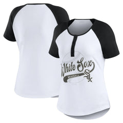 Chicago White Sox WEAR by Erin Andrews Women's Fitted Henley Raglan T-Shirt White/Black