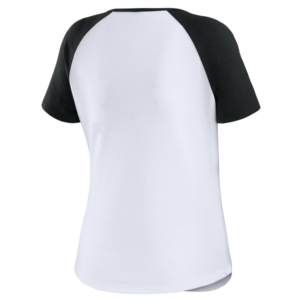 San Francisco Giants WEAR by Erin Andrews Women's Fitted Henley Raglan T-Shirt White/Black