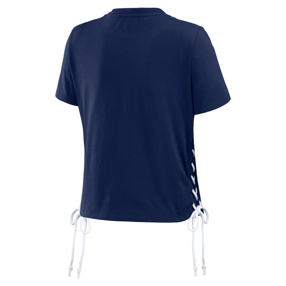 Atlanta Braves WEAR by Erin Andrews Women's Side Lace-Up Cropped T-Shirt Navy