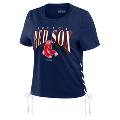 Boston Red Sox WEAR by Erin Andrews Women's Side Lace-Up Cropped T-Shirt Navy