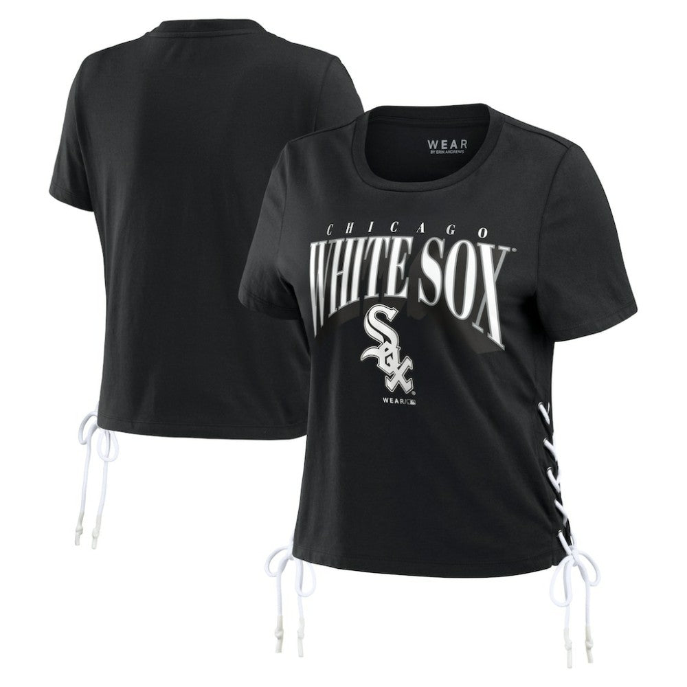 Chicago White Sox WEAR by Erin Andrews Women's Side Lace-Up Cropped T-Shirt Black