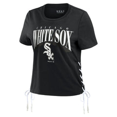 Chicago White Sox WEAR by Erin Andrews Women's Side Lace-Up Cropped T-Shirt Black