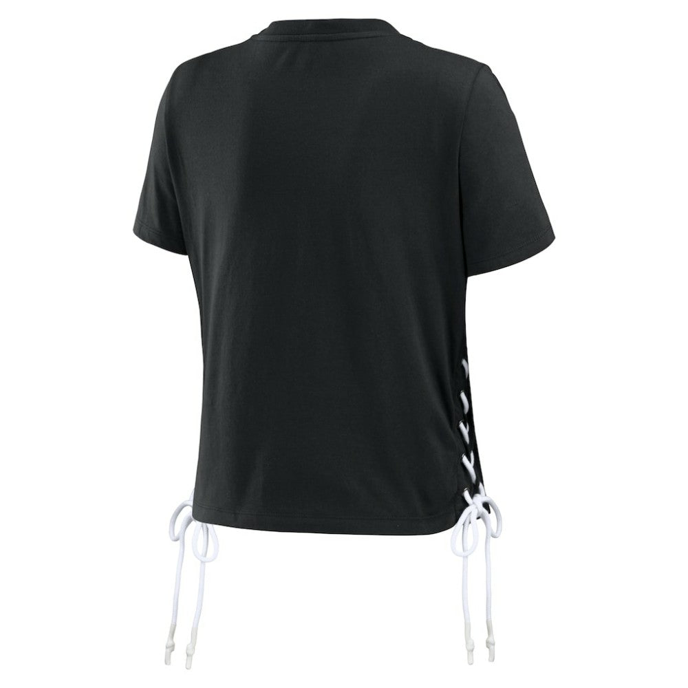 Chicago White Sox WEAR by Erin Andrews Women's Side Lace-Up Cropped T-Shirt Black