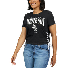 Chicago White Sox WEAR by Erin Andrews Women's Side Lace-Up Cropped T-Shirt Black