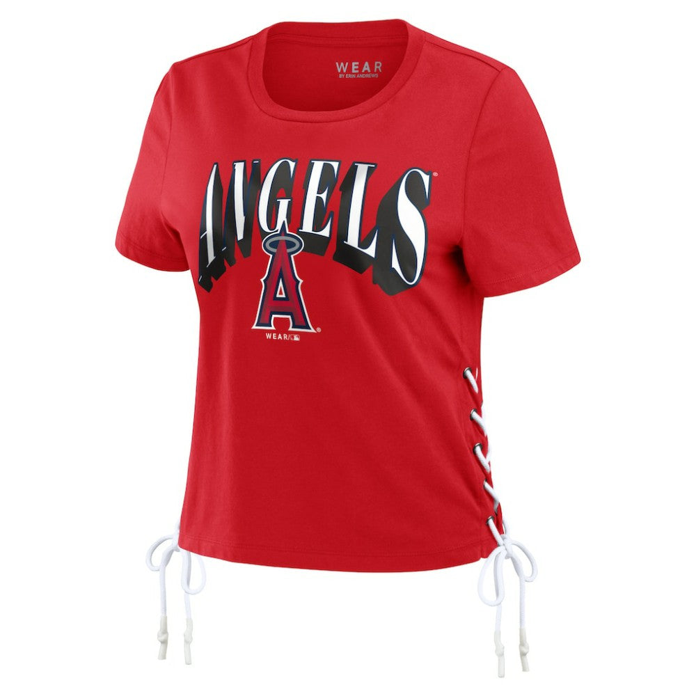 Los Angeles Angels WEAR by Erin Andrews Women's Side Lace-Up Cropped T-Shirt Red