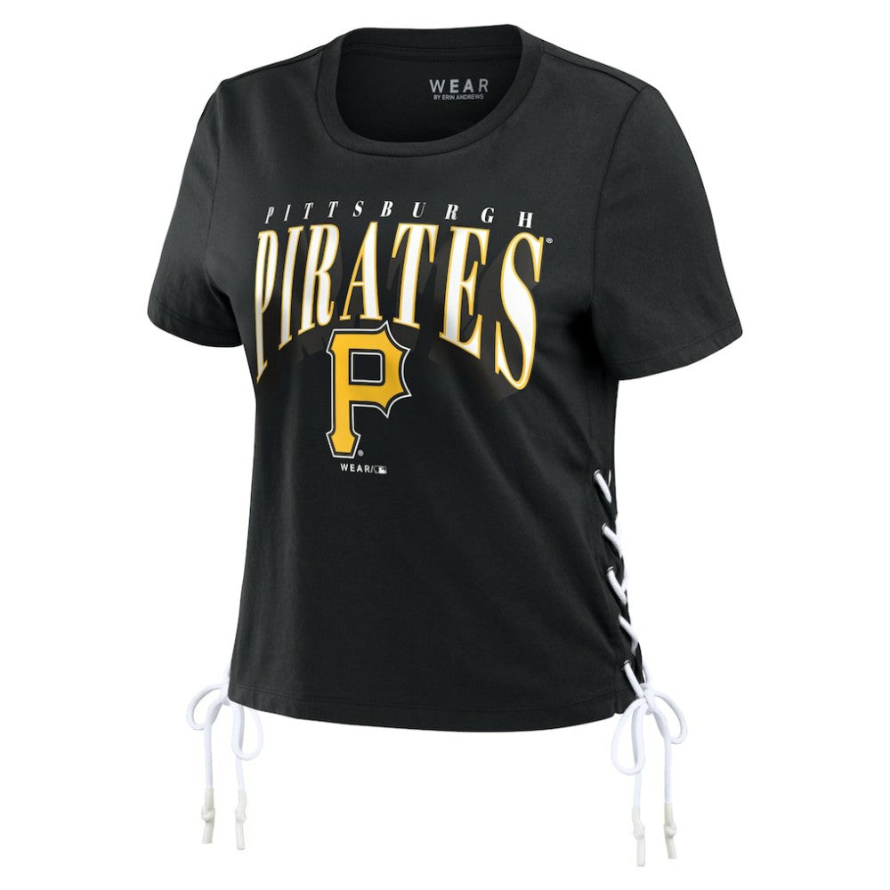 Pittsburgh Pirates WEAR by Erin Andrews Women's Side Lace-Up Cropped T-Shirt Black