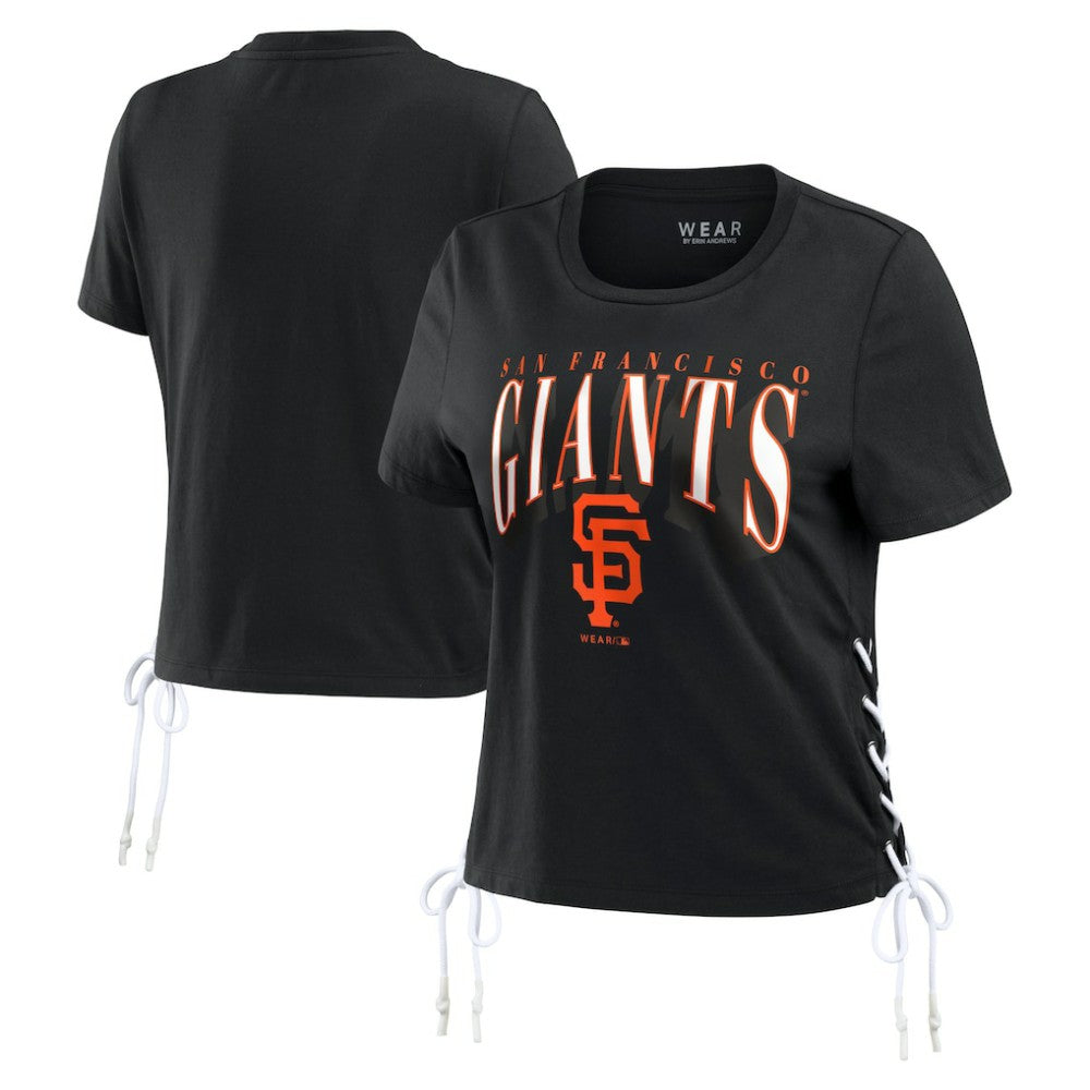San Francisco Giants WEAR by Erin Andrews Women's Side Lace-Up Cropped T-Shirt Black