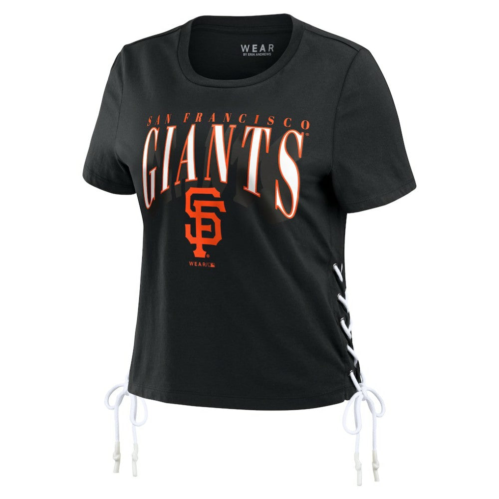 San Francisco Giants WEAR by Erin Andrews Women's Side Lace-Up Cropped T-Shirt Black