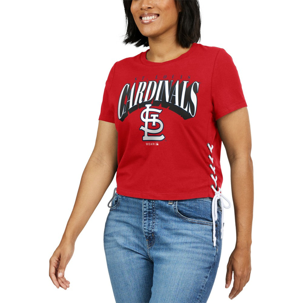 St. Louis Cardinals WEAR by Erin Andrews Women's Side Lace-Up Cropped T-Shirt Red