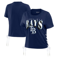 Tampa Bay Rays WEAR by Erin Andrews Women's Side Lace-Up Cropped T-Shirt Navy